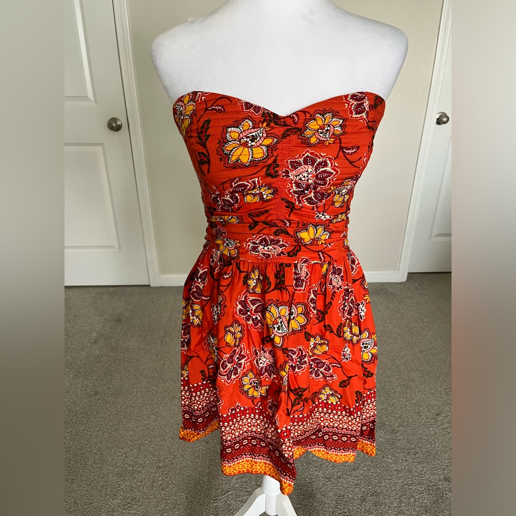 Nwt Band Of Gypsies B.O.G. Orange Floral Print Strapless Dress Estimated Size 6